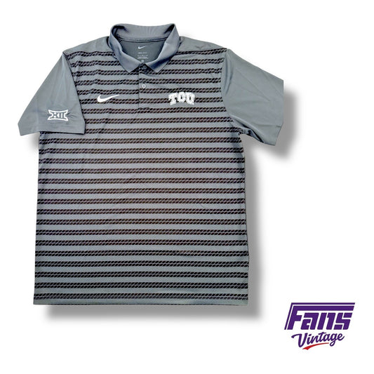 TCU Football Team Issued Blackout Nike Drifit Polo with Diamond Pattern Stripes
