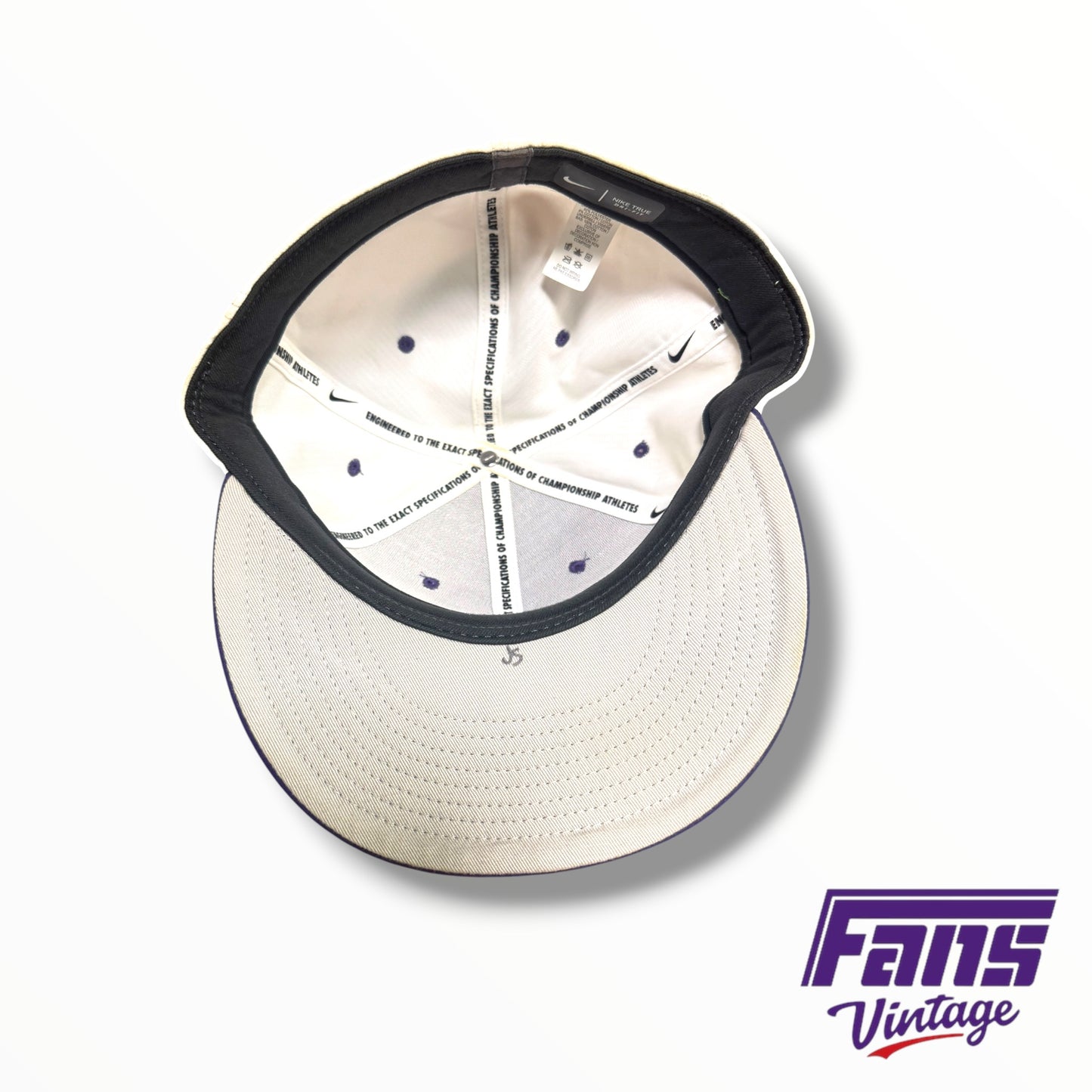 TCU Baseball Team-Issued Nike Baseball White and Purple Fitted Hat