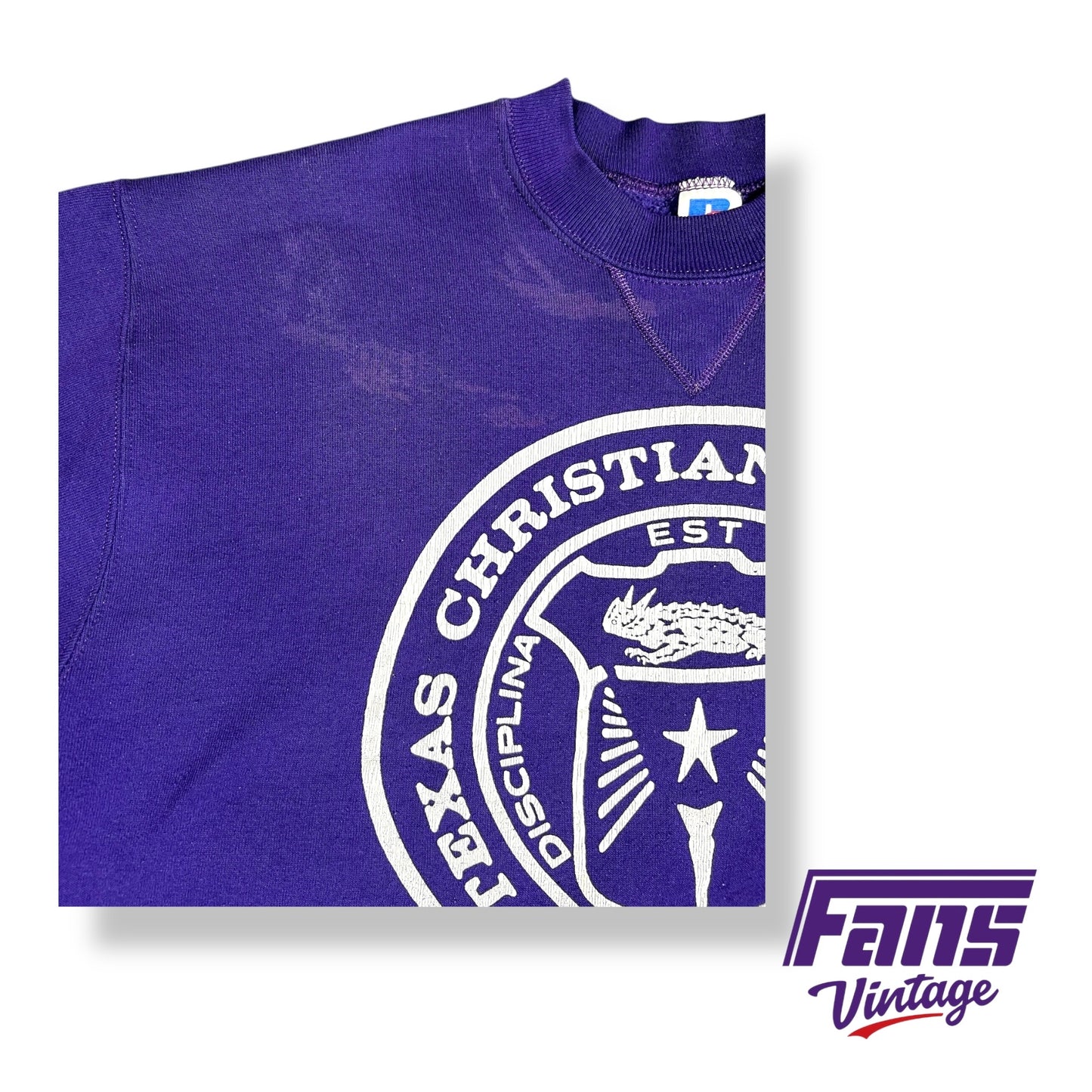 RARE - Vintage TCU crewneck sweater with oversized school seal “banned” retail logo graphic