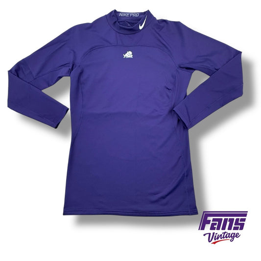 TCU Nike Pro Combat Team Issued Compression Training Shirt with Horned Frog Logo - Warm Underlayer
