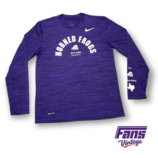 TCU Team Issue Nike Drifit Long Sleeve shirt - Purple Heather with awesome sleeve logos!