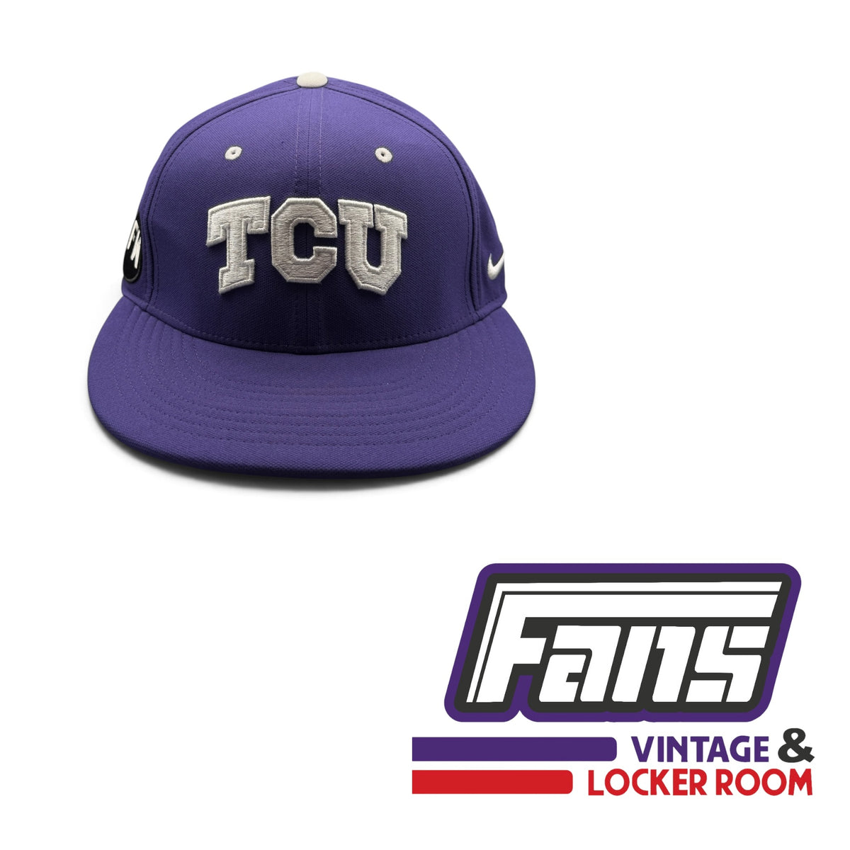 RARE Game Worn TCU Baseball Player Purple Hat Fitted With Frank Windegger ‘FW’ Memorial Patch