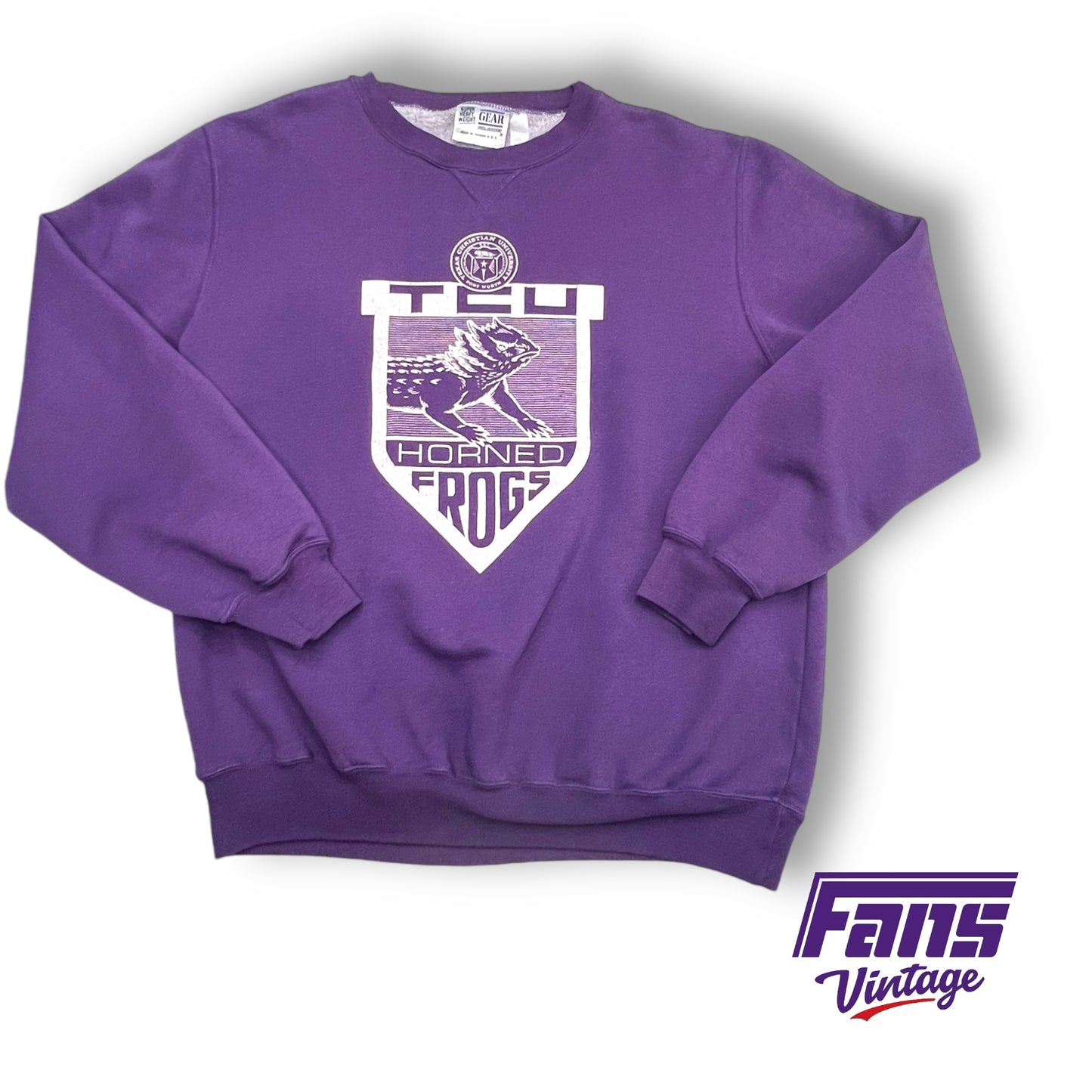 *GRAIL* 90s Vintage TCU Crewneck Sweatshirt with RARE school seal logo and epic horned frog design!