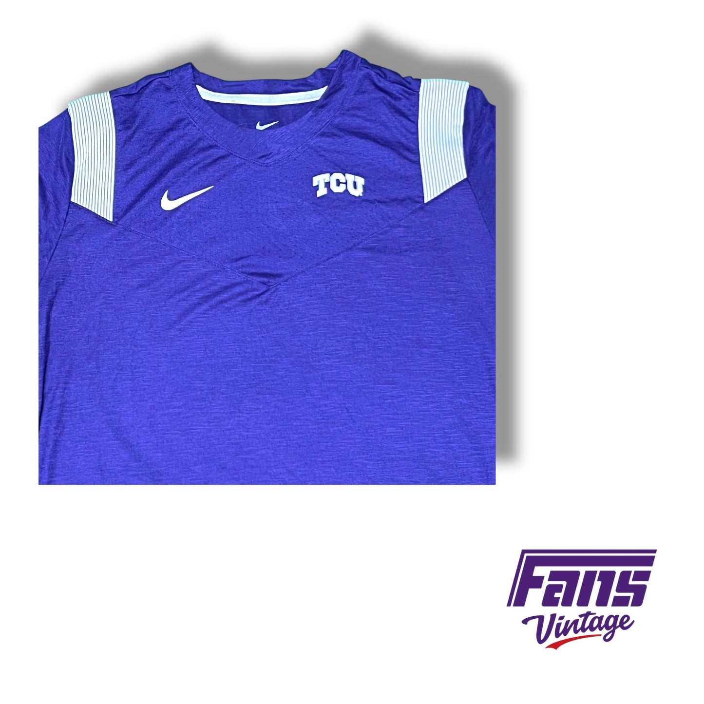 TCU nike team issued premium soft feel training shirt with white shoulder stripes