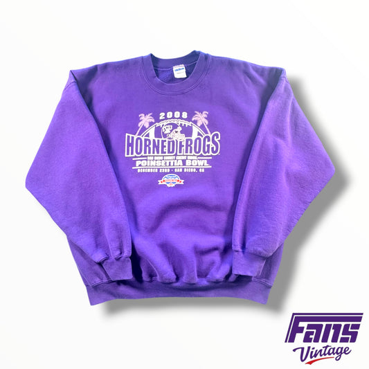 Vintage TCU 2008 Poinsettia Bowl Crewneck Sweater with Palm Tree Design