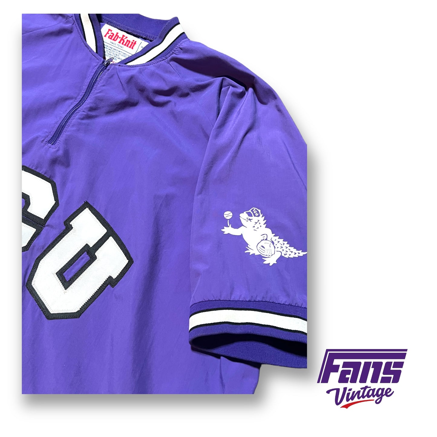 GRAIL - Ultra Rare 80s Vintage TCU Baseball Team Pullover with exclusive ball player Horned Frog logo!