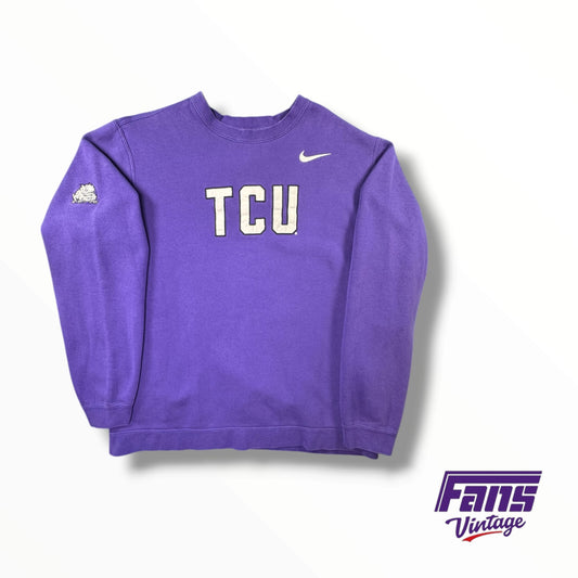 TCU Team Issued Nike Crewneck Sweater with Unique Jersey Style Lettering