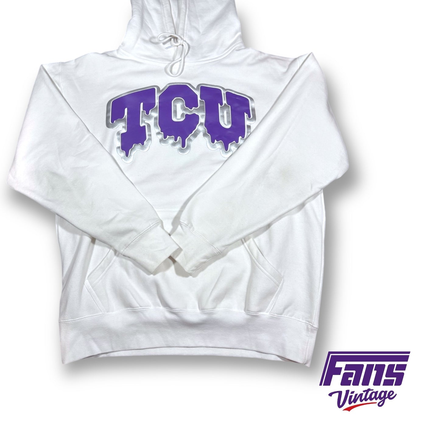 TCU Football Player Custom “Too Cold U” Ice Drip Puff Print Bubble Lettered Heavyweight Frosty White Hoodie