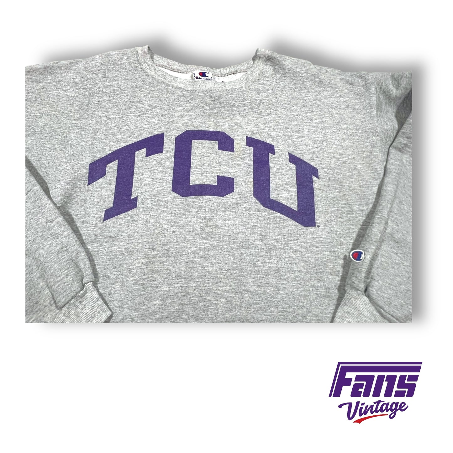 90s Vintage TCU Crewneck Sweater - Heather Gray Champion Sweatshirt with gorgeous comfortable vintage feel