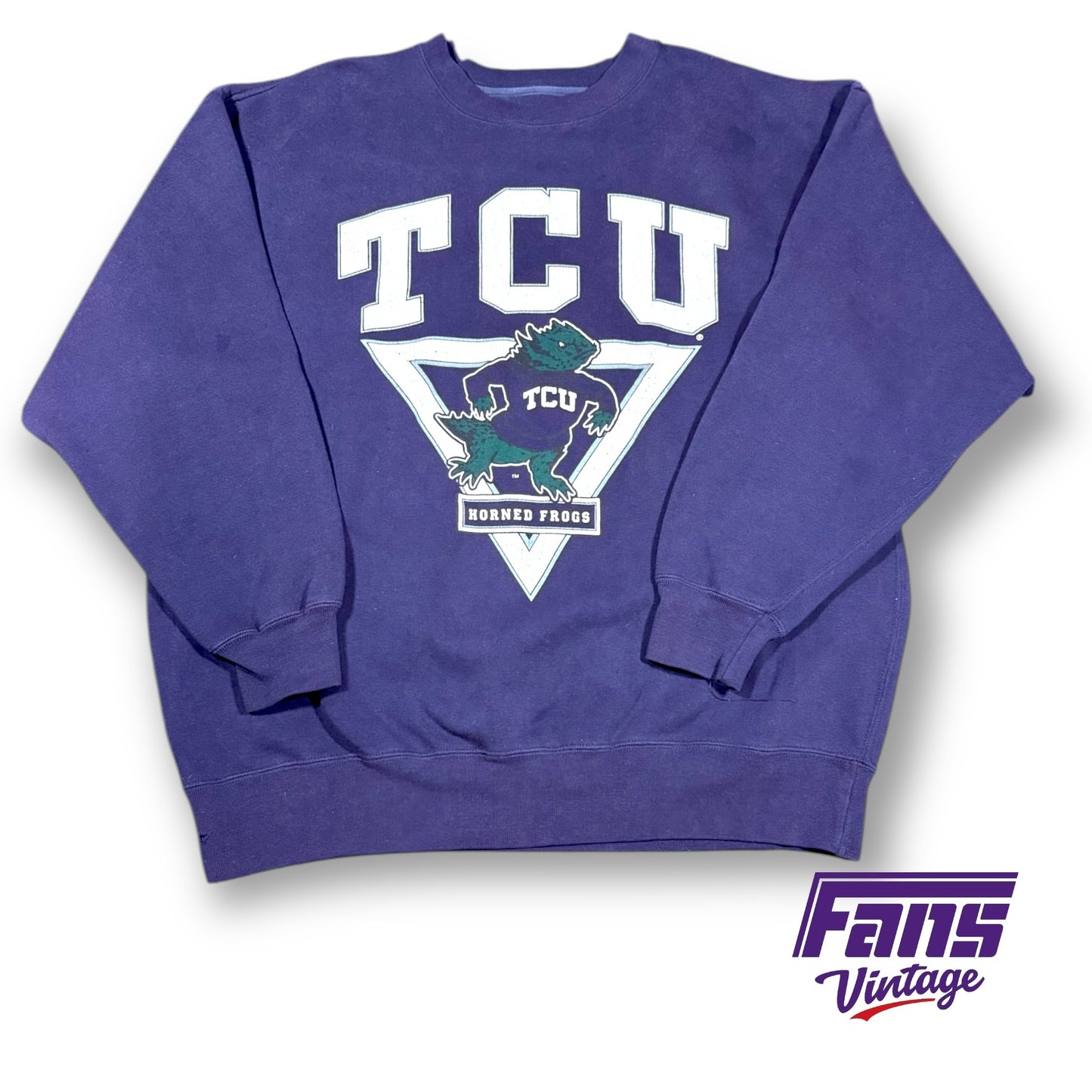 Vintage TCU Crewneck - Awesome  “Sweater Frog” Vintage Logo in Giant Oversized Print!