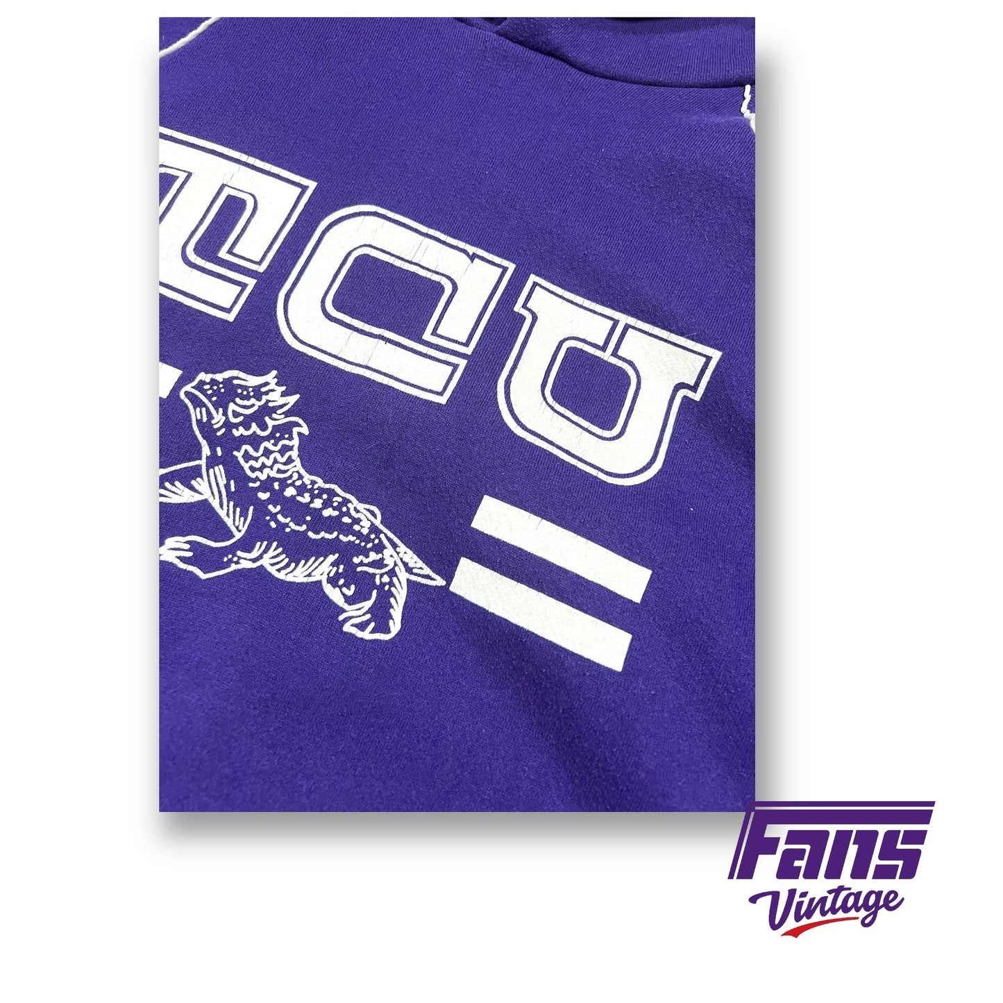 RARE - 1980s Vintage TCU Hoodie Sweatshirt with Centennial Font Logo and Throwback Frog - Piped Raglan Detailing!