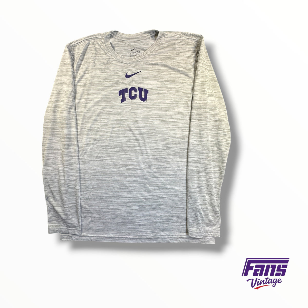 TCU Team Issued Long Sleeve Training Shirt - Heather Gray with Centered Logos