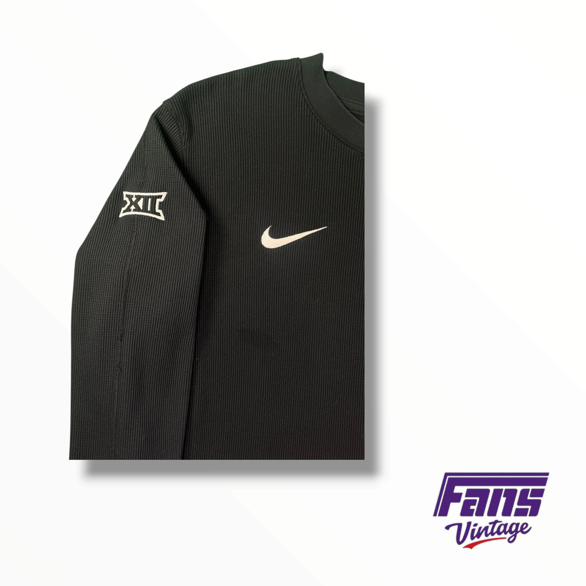 TCU Team Issued Blackout Nike Waffle Pattern Crewneck Pullover