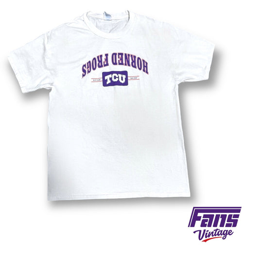 TCU Basketball Team Issue Sideline Shirt - Upside Down “Horned Frogs” Logo in Spit Blood Colorway