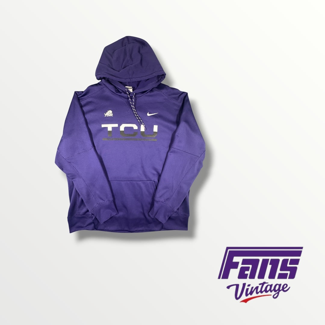 Unique TCU Football Dri-Fit Sweatshirt with Quote and Multicolored Drawstrings