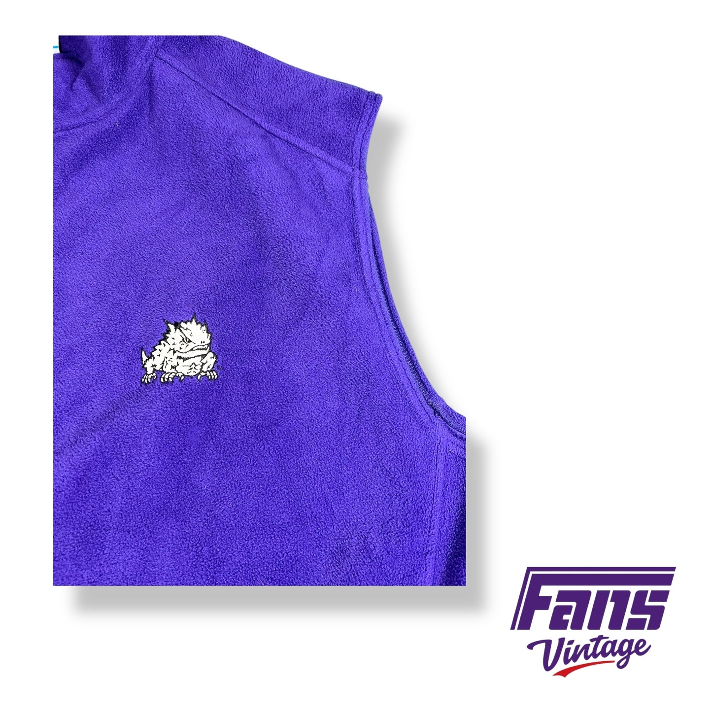 Purple TCU fuzzy Columbia full zip fleece vest