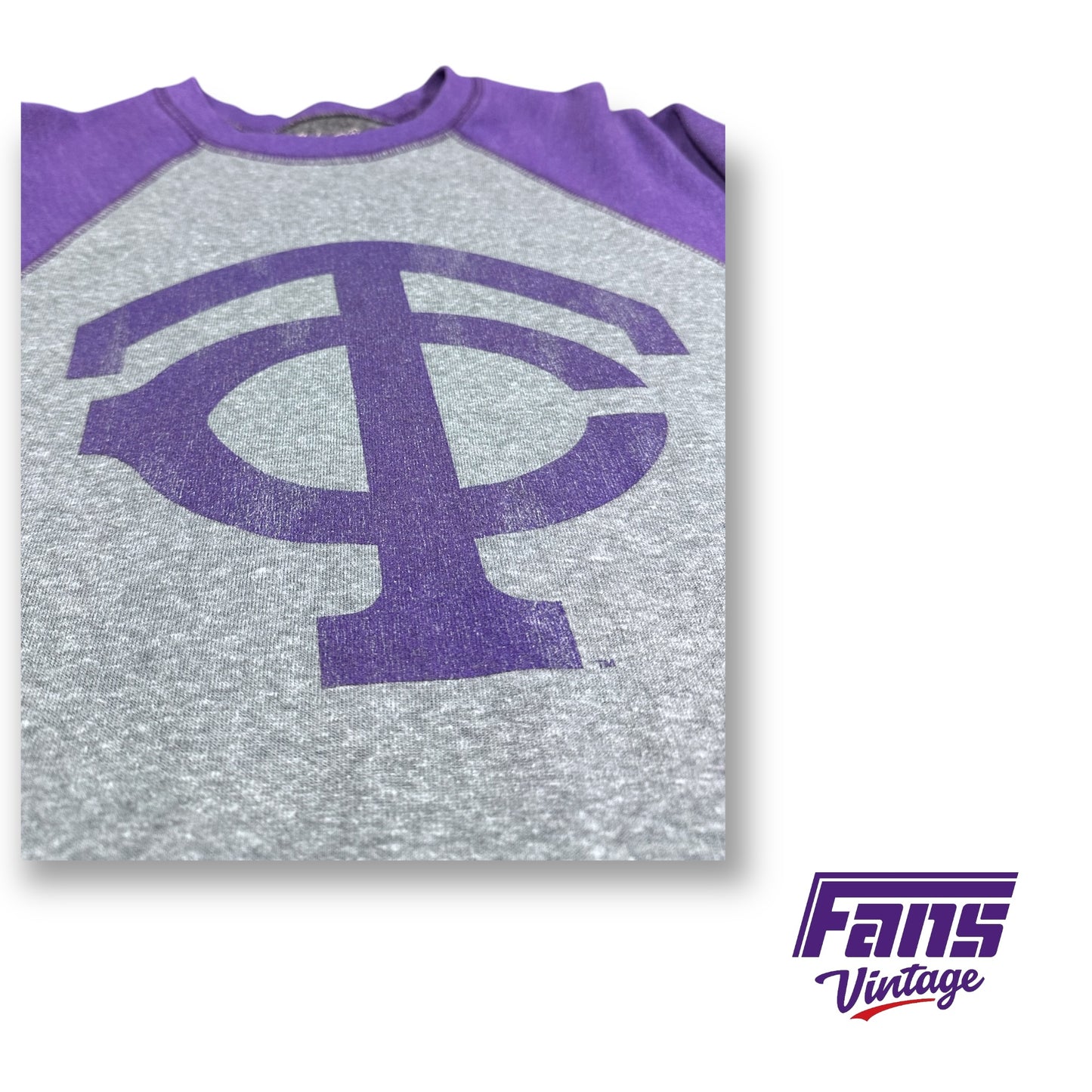 TCU Vintage Baseball Throwback Raglan Crewneck Sweater - Double Sided Vintage Logos!