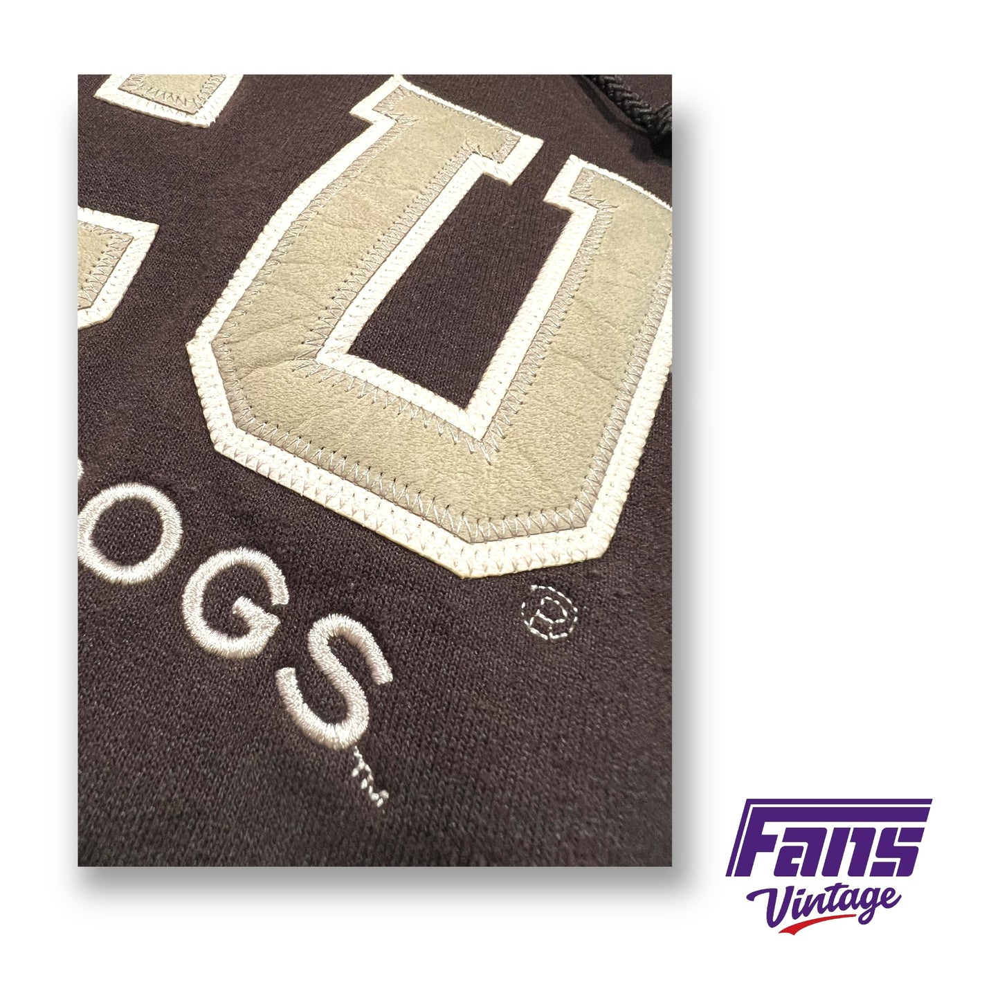 Rad! Vintage TCU Hoodie in Brown with stitched jersey style lettering with Tan Leather style patches!