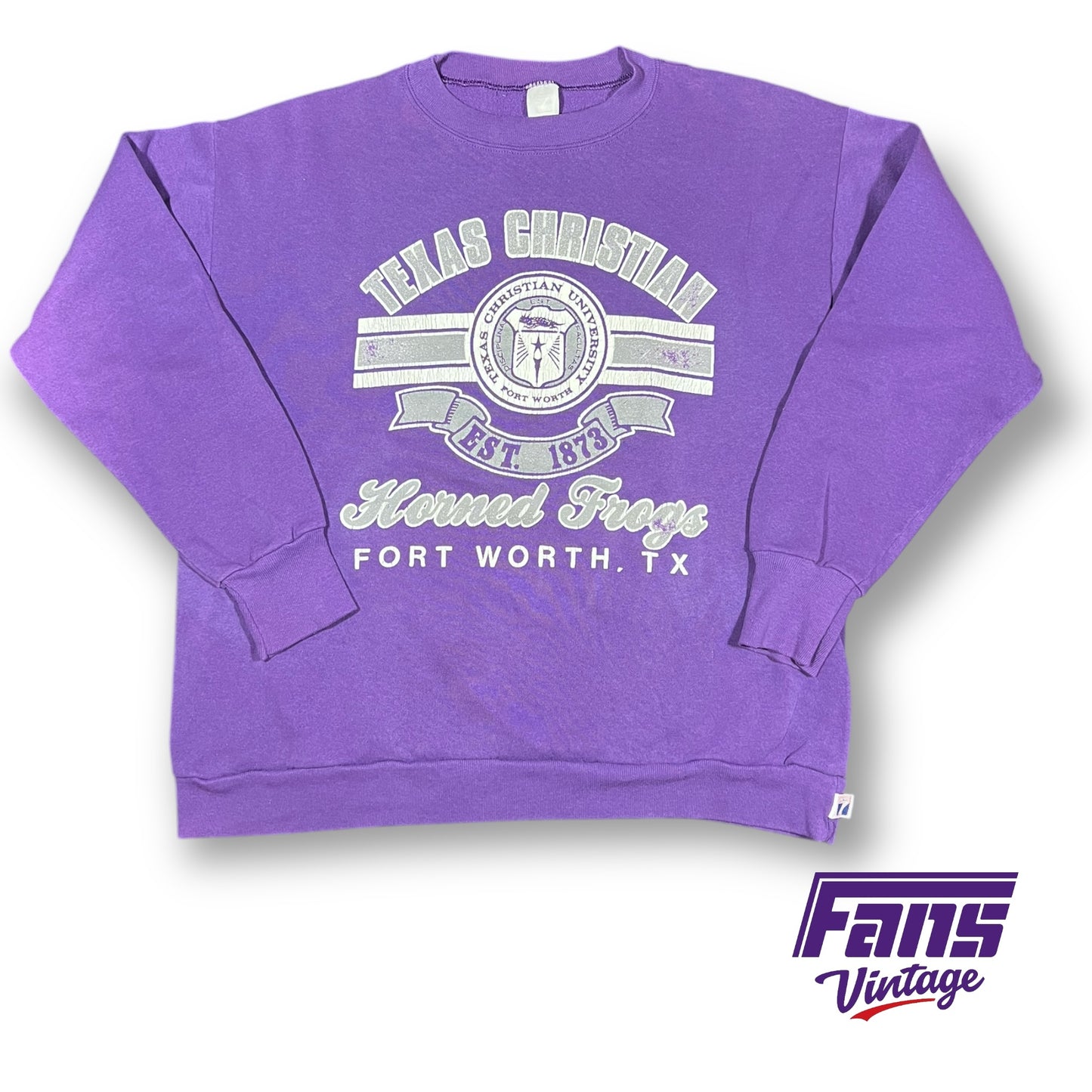 Sick 90s Vintage TCU Crewneck Sweatshirt - Rare School Seal Logo!