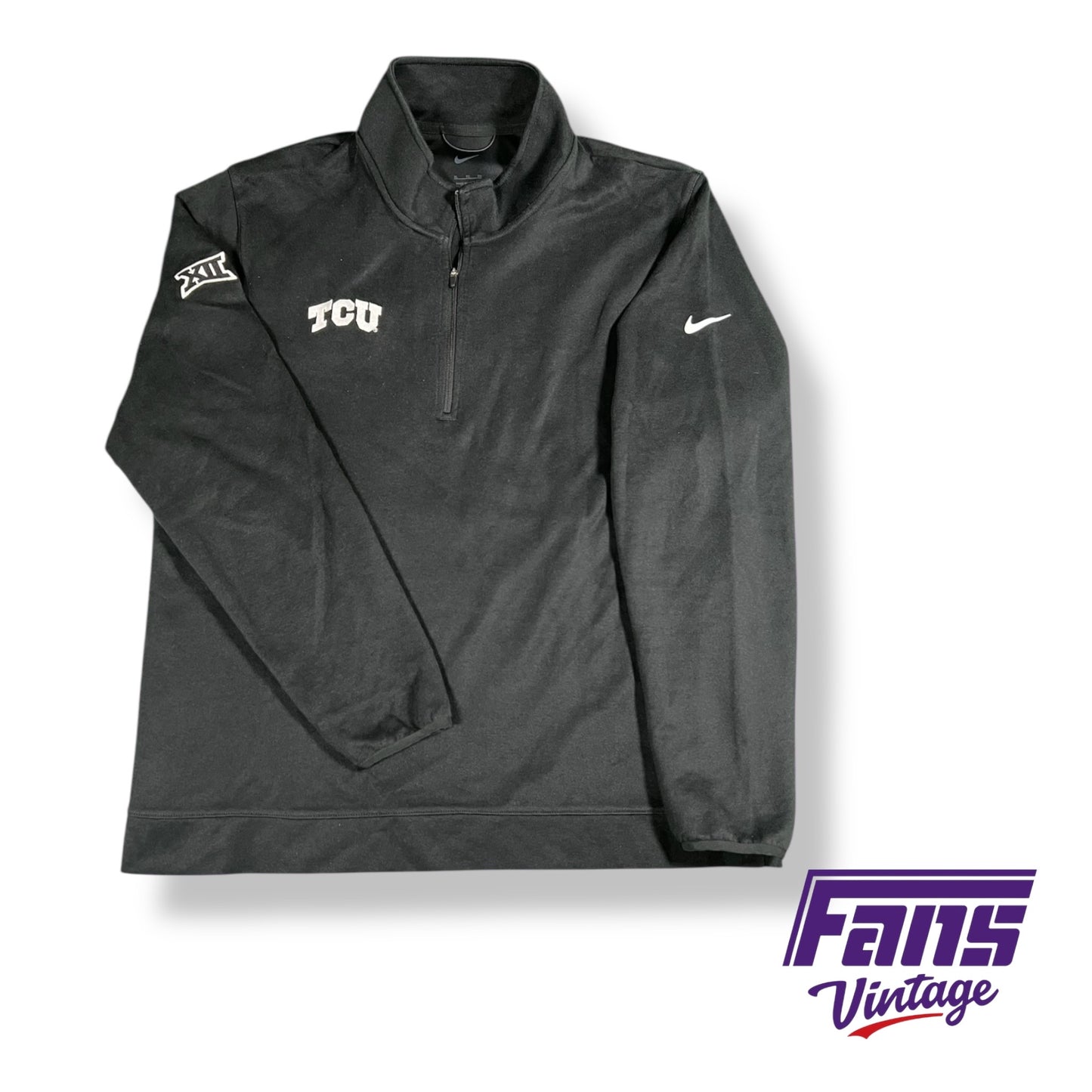 Team Issued TCU Nike quarter zip - Blackout Premium Heavyweight Woven Material