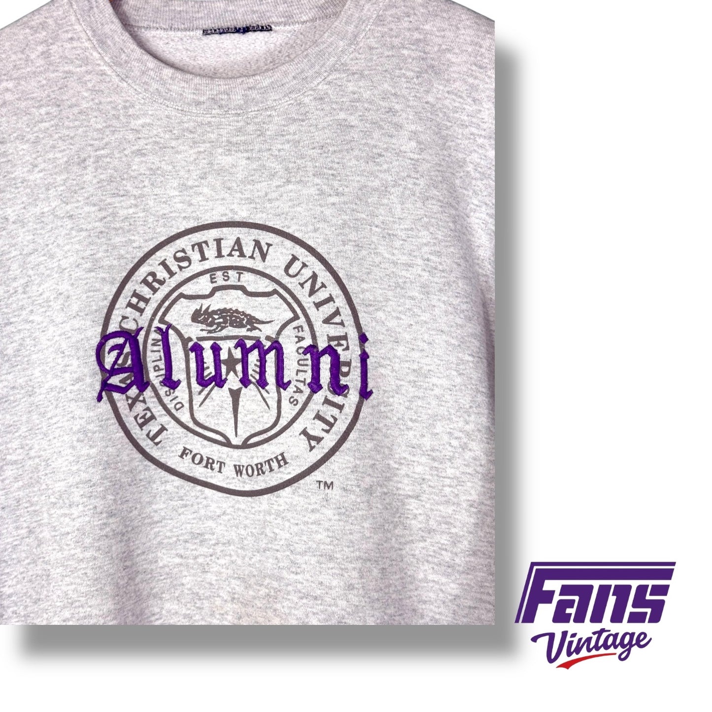 TCU 90s Vintage Alumni Crewneck Sweatshirt- RARE School Seal Logo