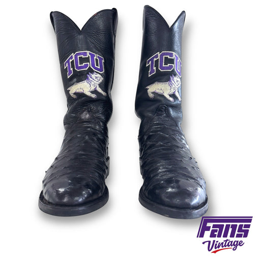 1 of a Kind! Fully Custom Vintage TCU Cowboy Boots in Black Ostrich