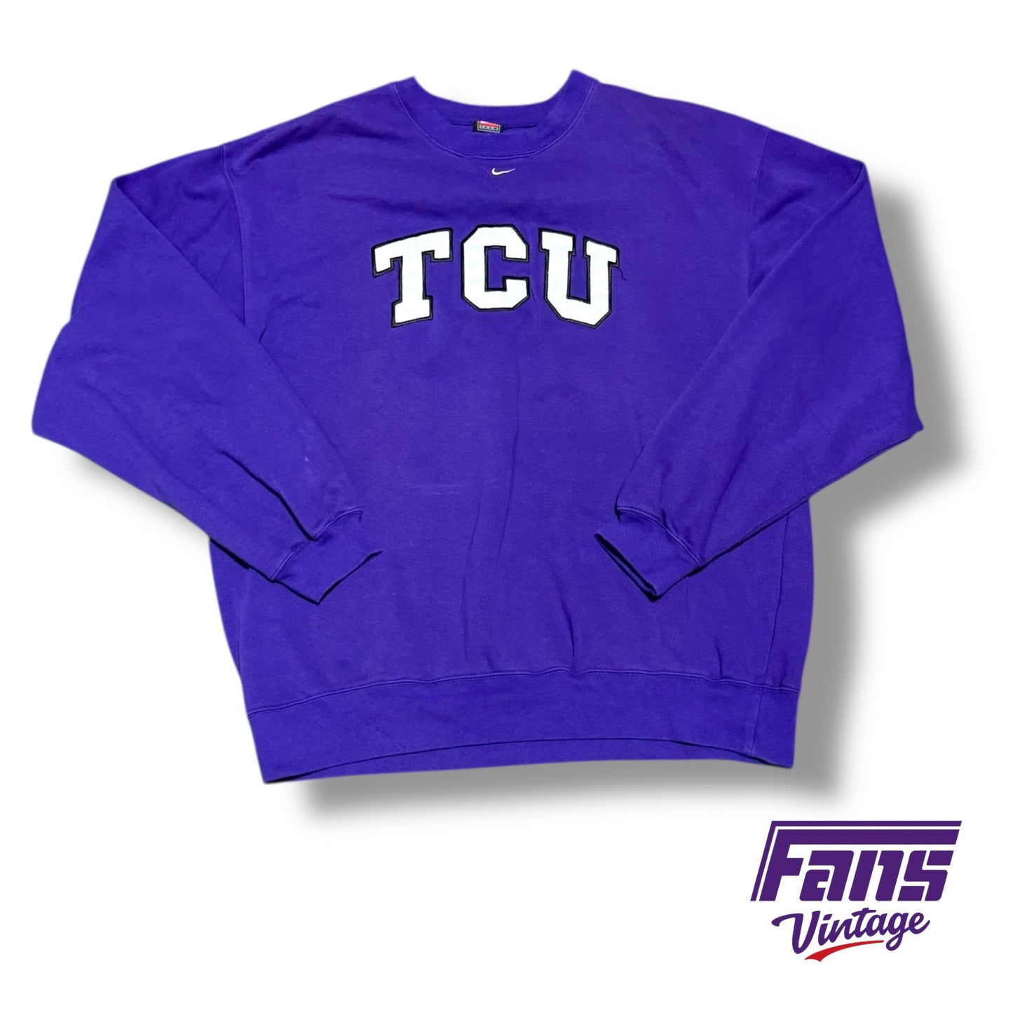 Vintage TCU Y2K Era Crewneck - RARE! Team Custom Nike Center Swoosh with Jersey Style Stitched Lettering - Buttery Soft