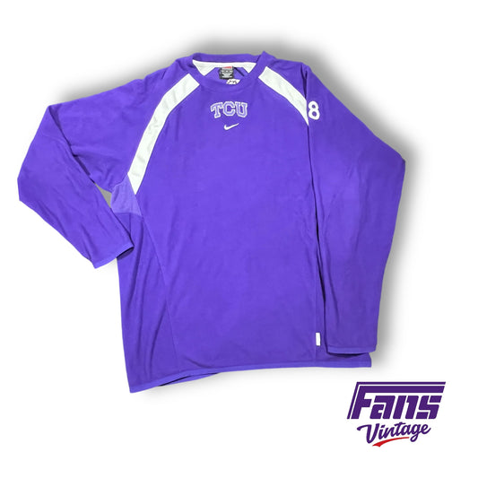 Vintage Y2K TCU Volleyball Team Issued Nike Thermafit Fleece Crewneck Sweater with Center Swoosh logo