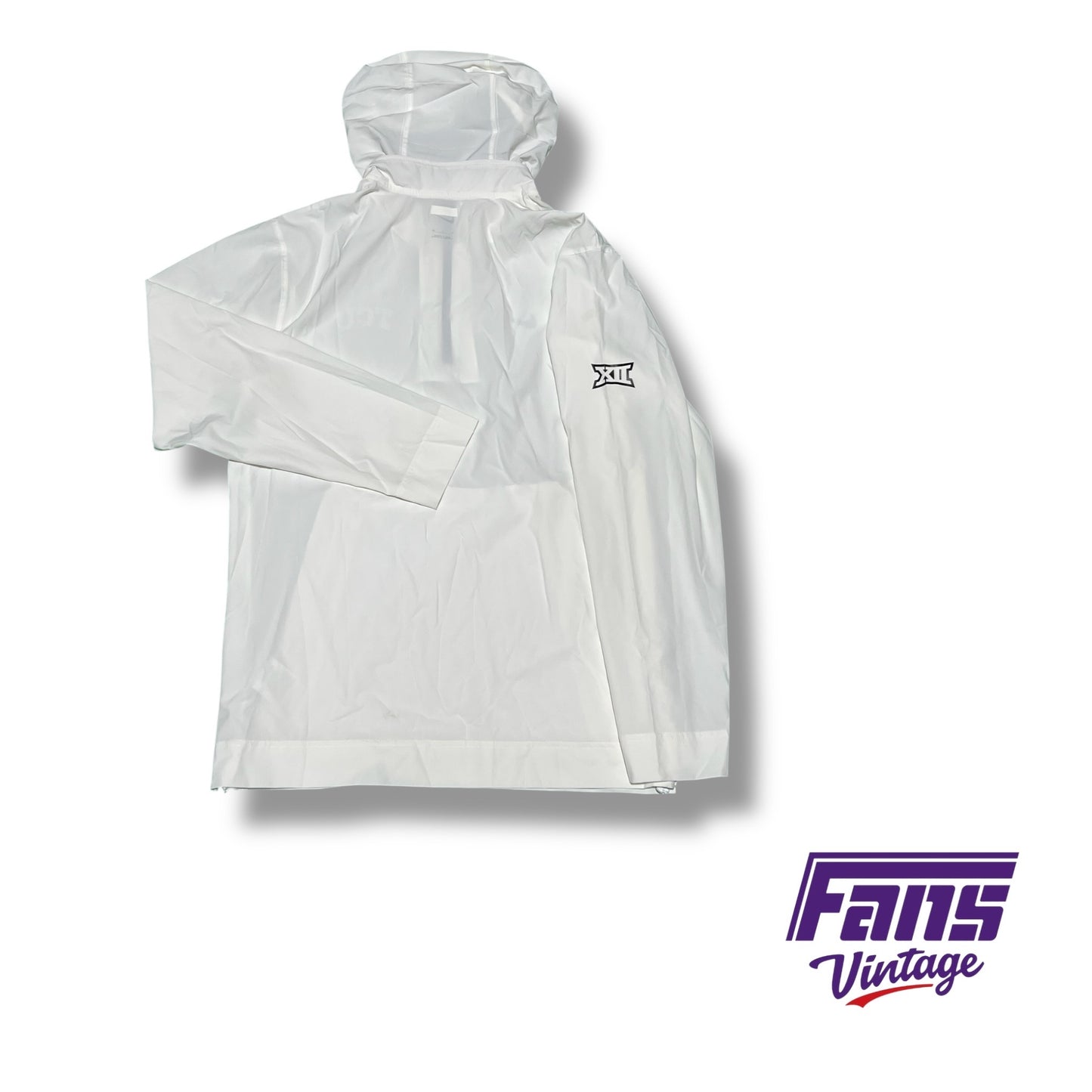 TCU Nike Team‑Issued White Quarter Zip pullover with Hideaway Hood