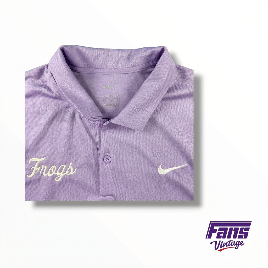 TCU Baseball Team Issued Violet Purple with Script ‘FROGS’ Polo