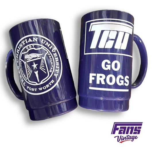 RARE! Perfect Condition TCU Vintage Flying T & School Seal Logo Beer Stein Tumblers - Set of 2