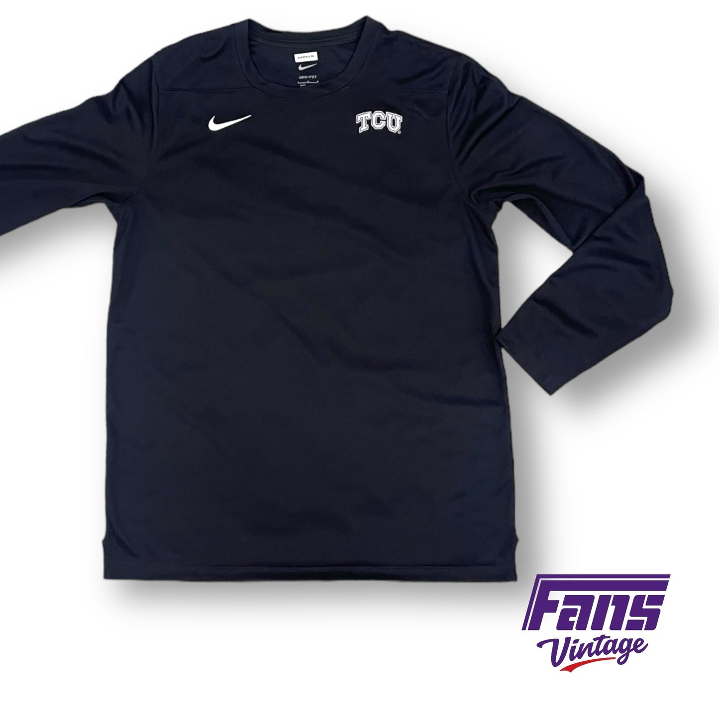 TCU Football Team Issue Nike Premium Long Sleeve Training Shirt - Woven Black Drifit “Move To Zero”