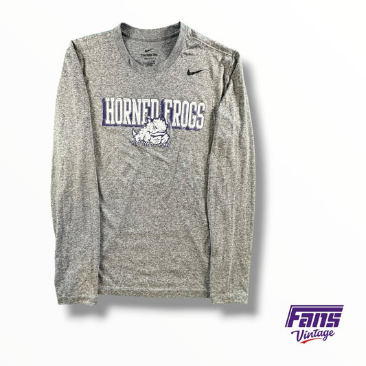 TCU Team Issued Nike Horned Frogs Logo Static Gray Long Sleeve Shirt
