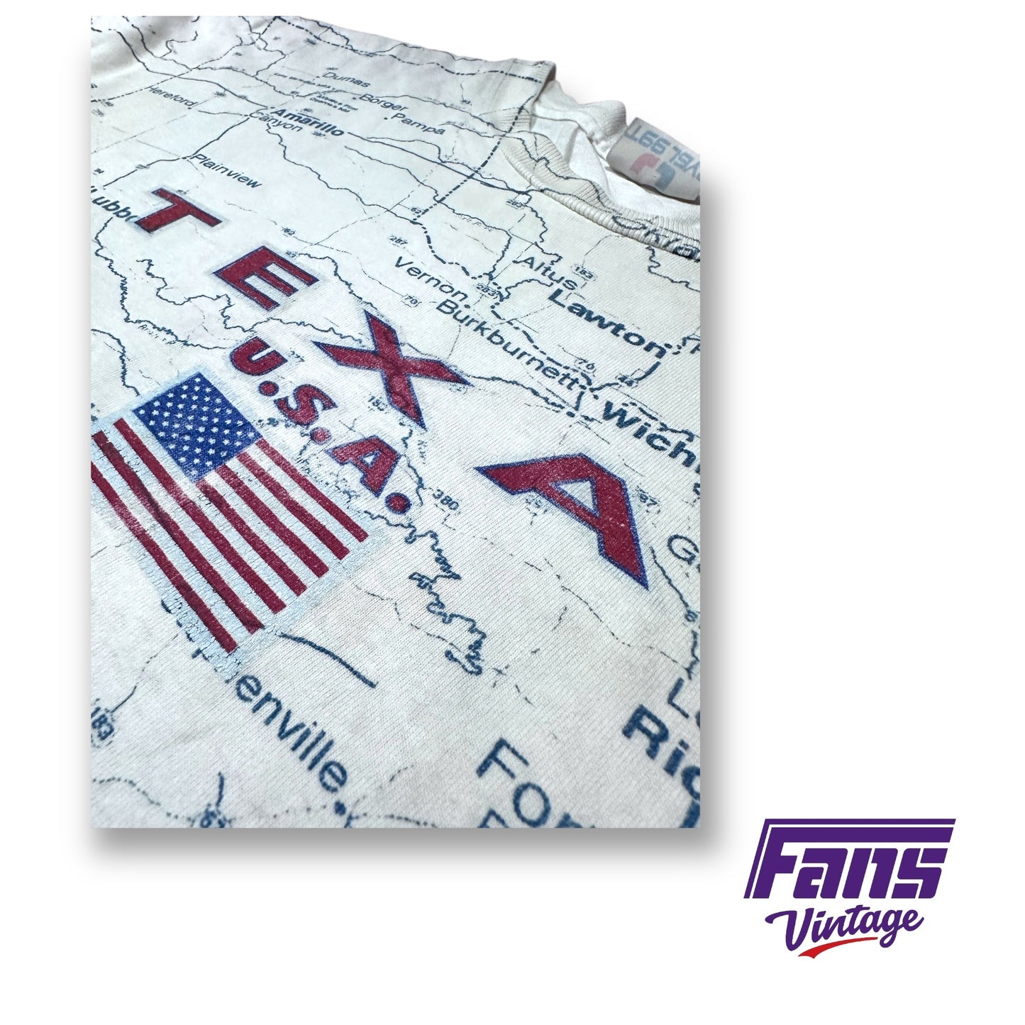 Map of Texas All-over Print AOP Vintage Tee