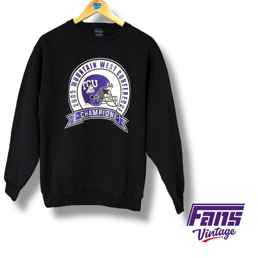 TCU Vintage 2005 Mountain West Conference Champions Blackout Crewneck Sweatshirt