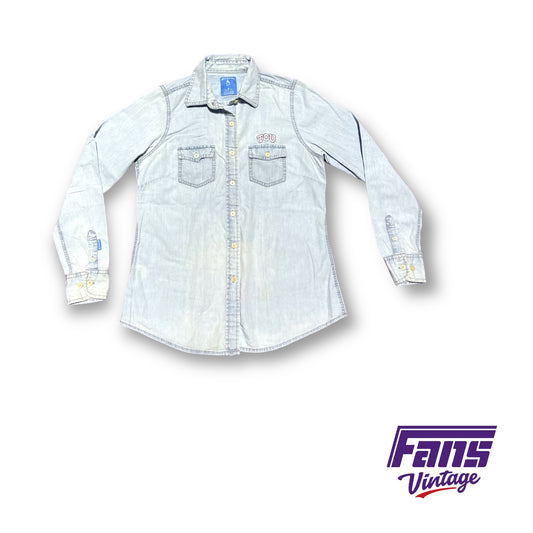 90s Vintage TCU Embroidered Denim Button Up Shirt