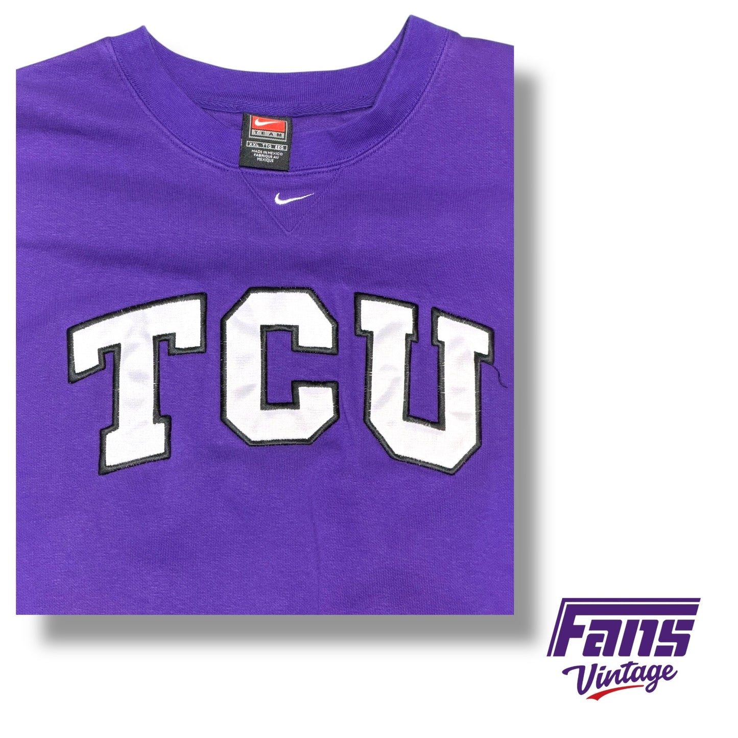 Vintage TCU Y2K Era Crewneck - RARE! Team Custom Nike Center Swoosh with Jersey Style Stitched Lettering - Buttery Soft