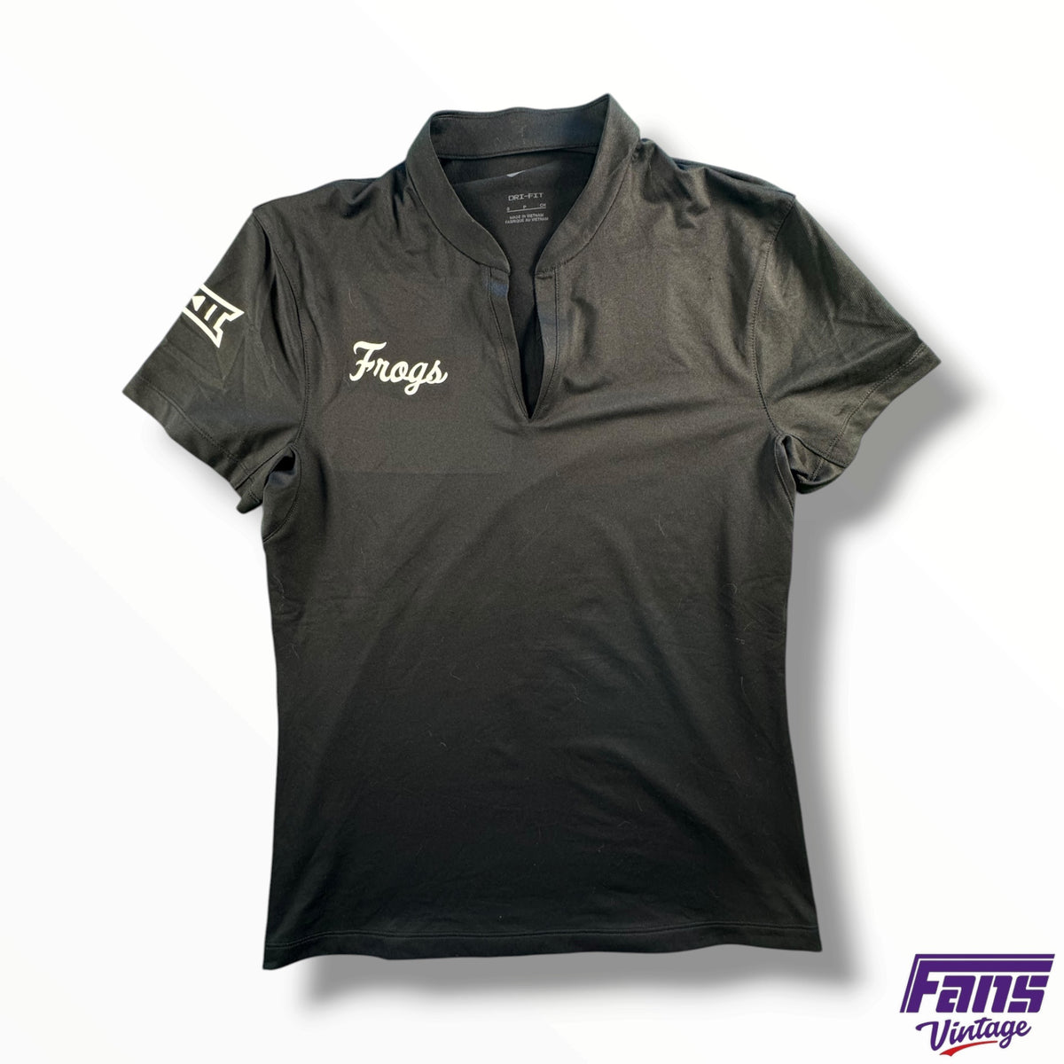 TCU Team Issued Nike Women’s Split Collar Drifit Polo with Throwback ‘Frogs’ Script Logo
