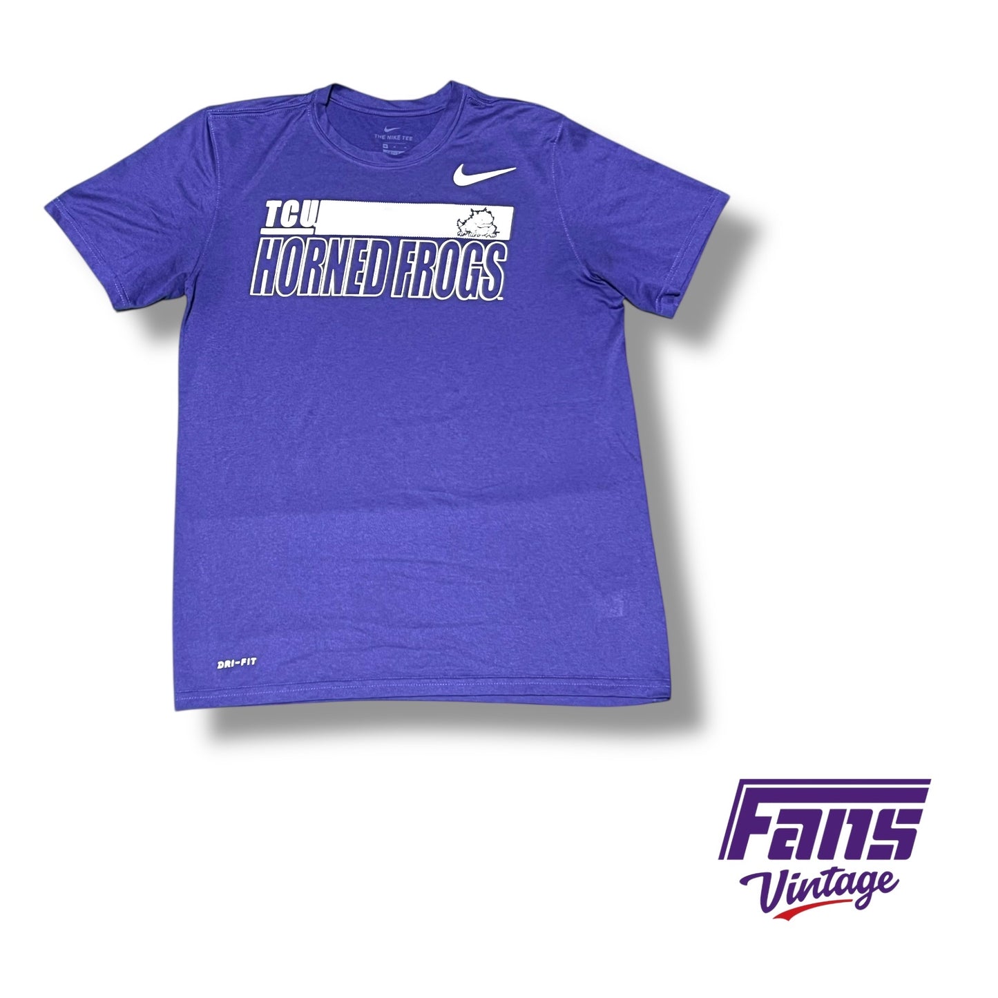 TCU Team issued Nike DRI-FIT t shirt with unique sporty "Horned Frogs" Graphic