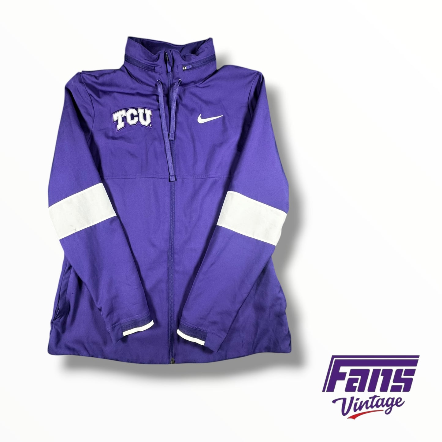 TCU Nike Team Issued Purple Full Zip Travel Jacket with Unique Sleeve Color Blocking