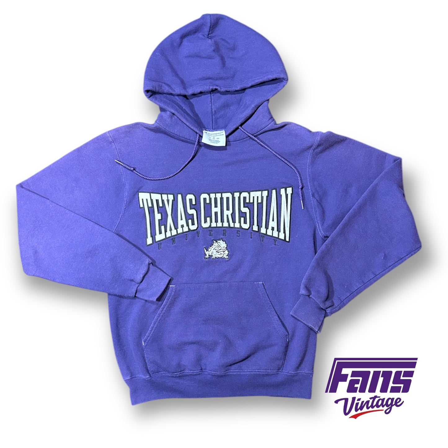 Vintage TCU Champion Hoodie Sweatshirt with Jersey Style Stitched Lettering