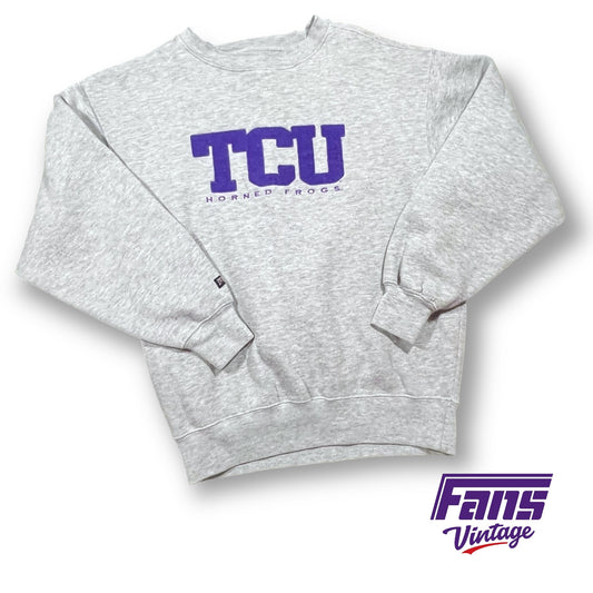 90s Vintage TCU Crewneck Sweater with awesome textured patch lettering!