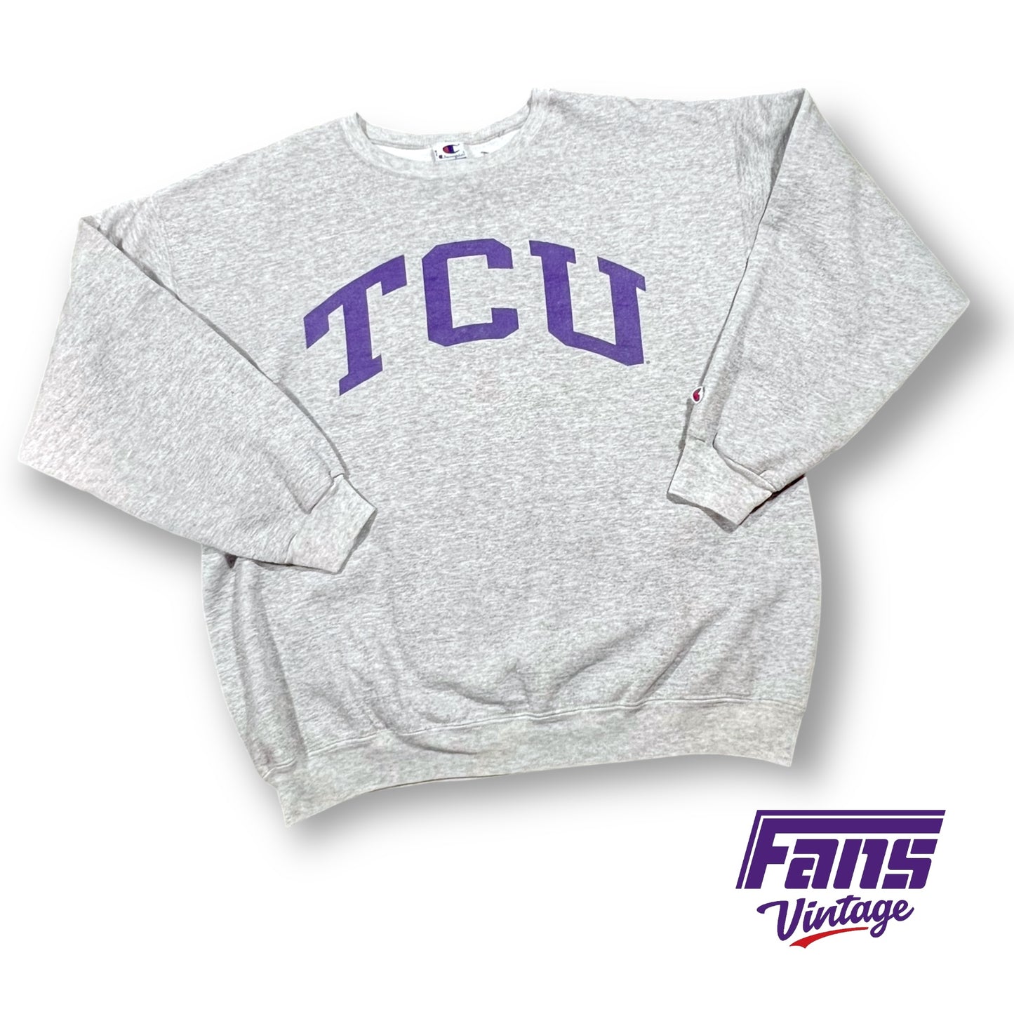 90s Vintage TCU Crewneck Sweater - Heather Gray Champion Sweatshirt with gorgeous comfortable vintage feel