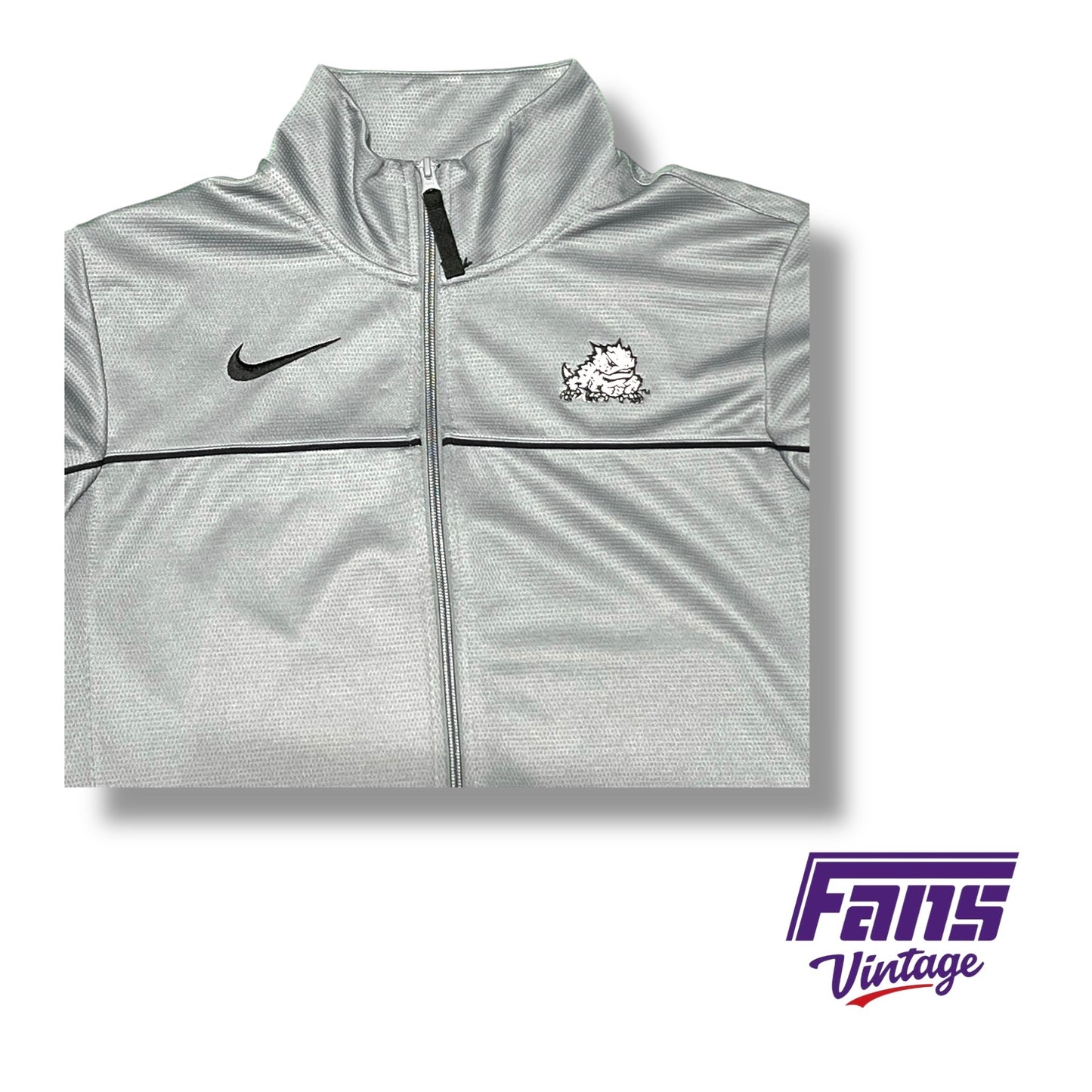 TCU Nike team-issued premium woven full zip jacket - Light Gray with Horned Frog Logo