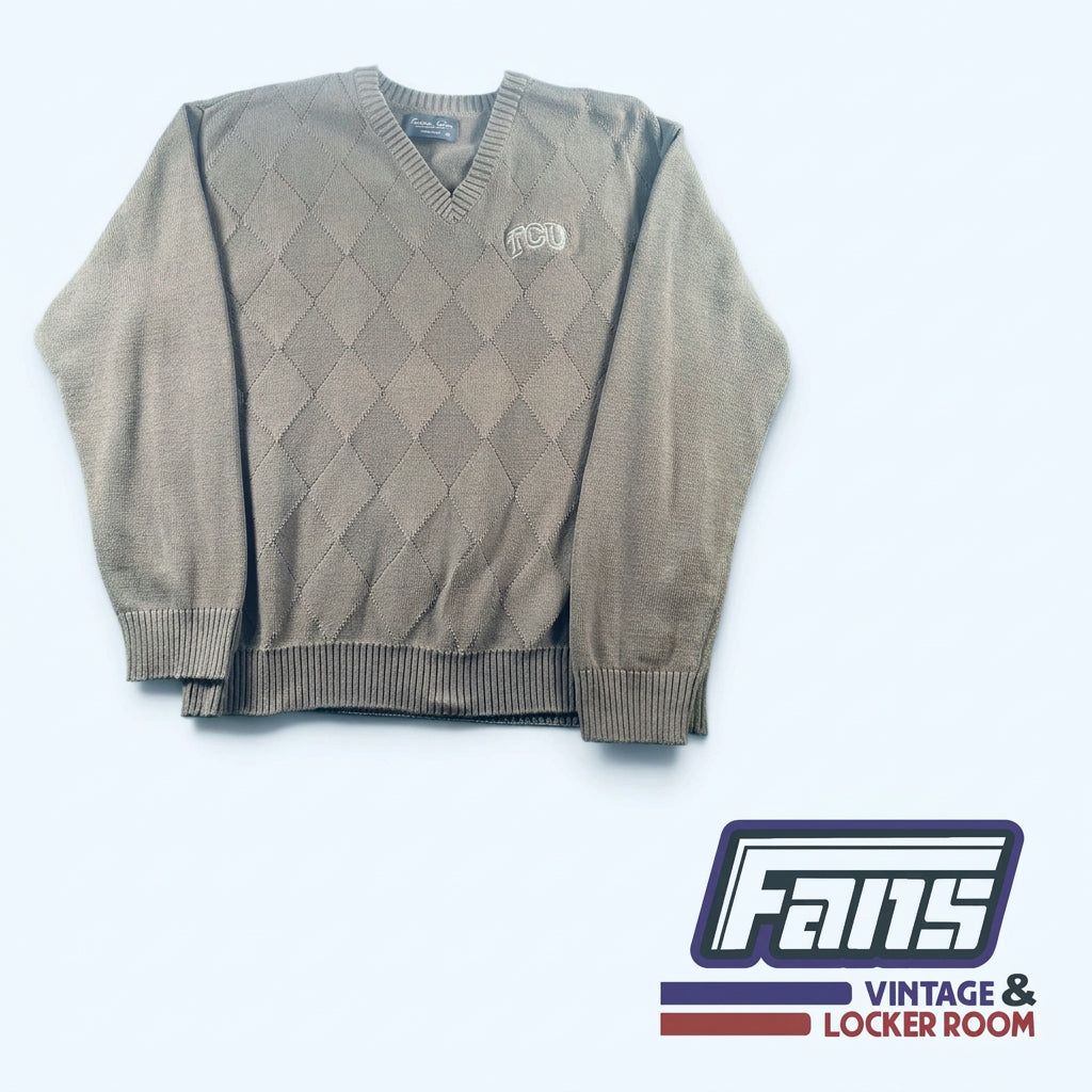 TCU Vintage Argyle V Neck Knit Sweater