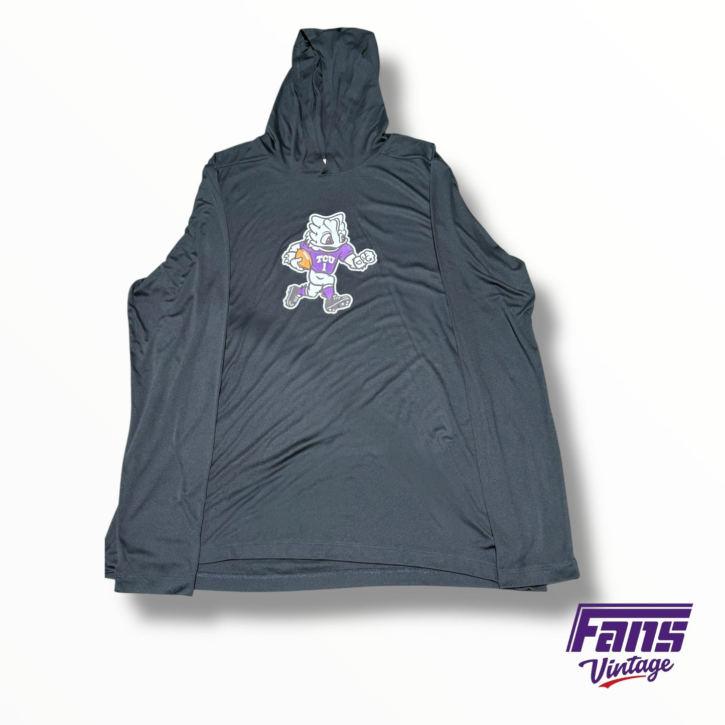 TCU Football Team Issued Limited Edition SuperFrog Logo Football Long Sleeve Hooded Long Sleeve Shirt
