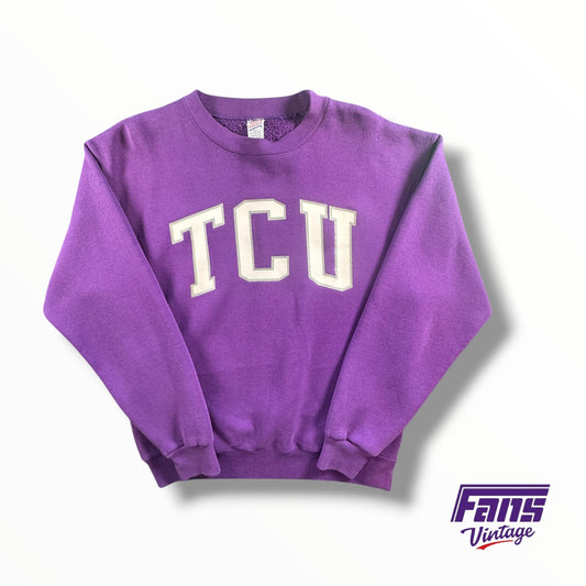 Vintage 90s TCU Crewneck Sweater with Arched TCU Logo Soffe Sweats Brand