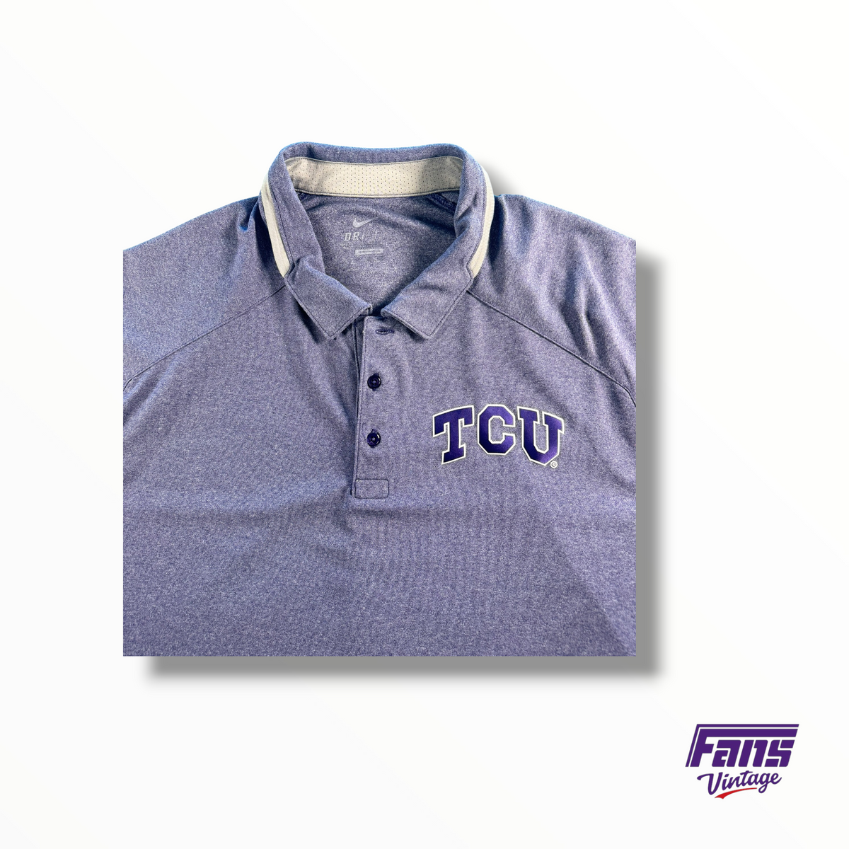 TCU Team Issued Nike Static Purple Dri-Fit Polo With Metallic Logo Patch