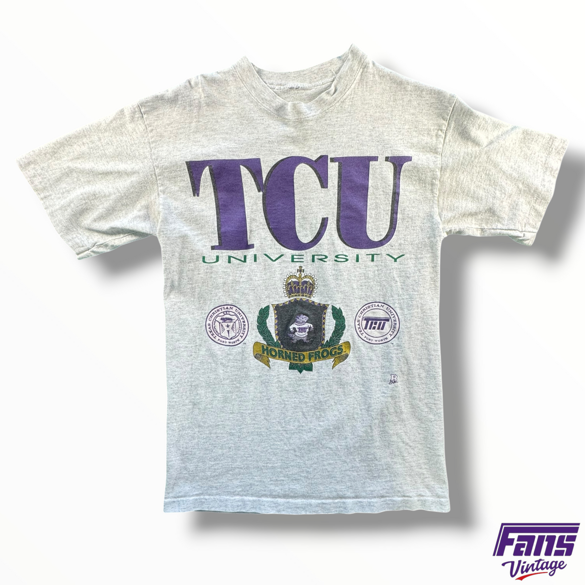 Rare Vintage 90s TCU “Grail logo Trifecta”Shirt With Classic School Seal Flying T And Sweater Frog Logos