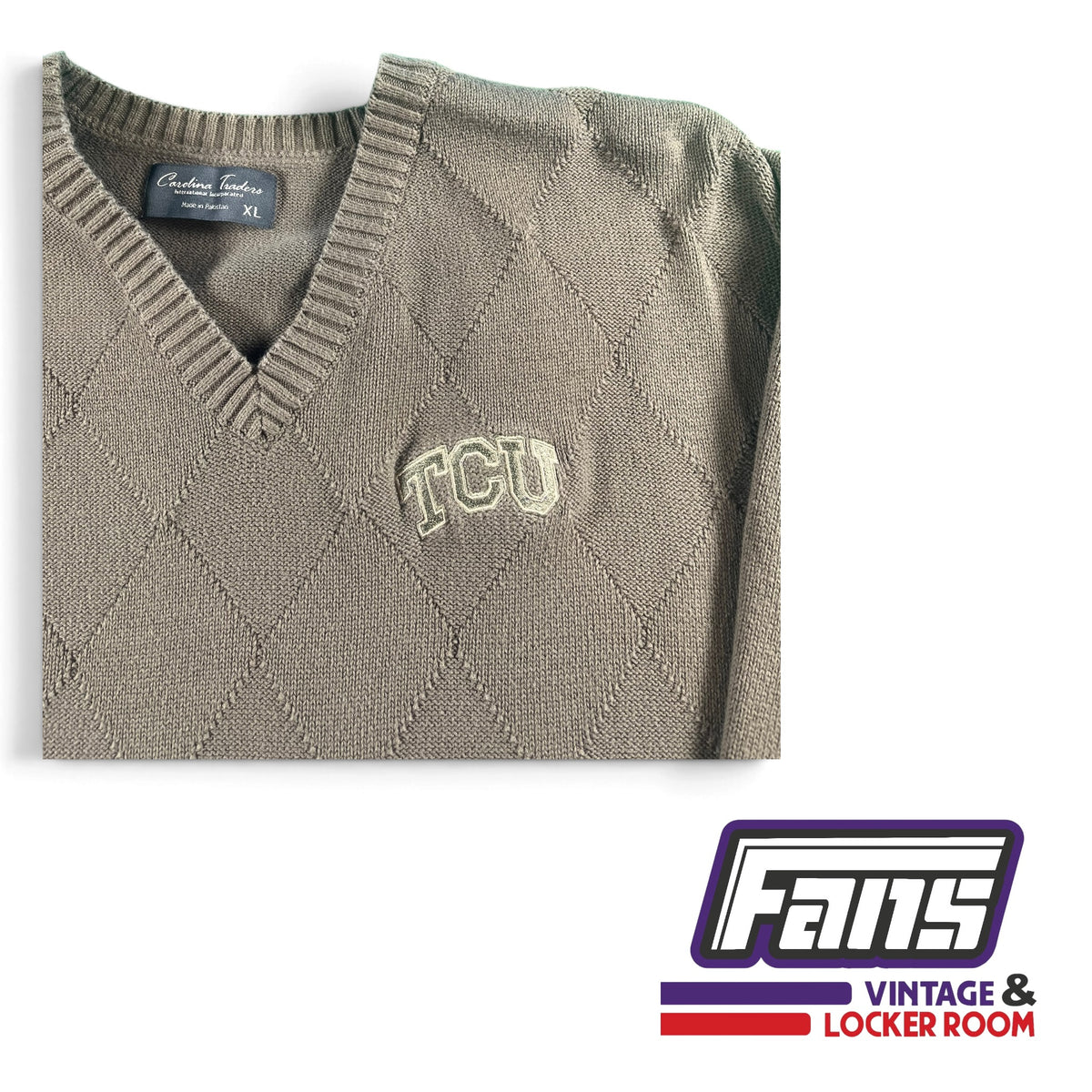 TCU Vintage Argyle V Neck Knit Sweater